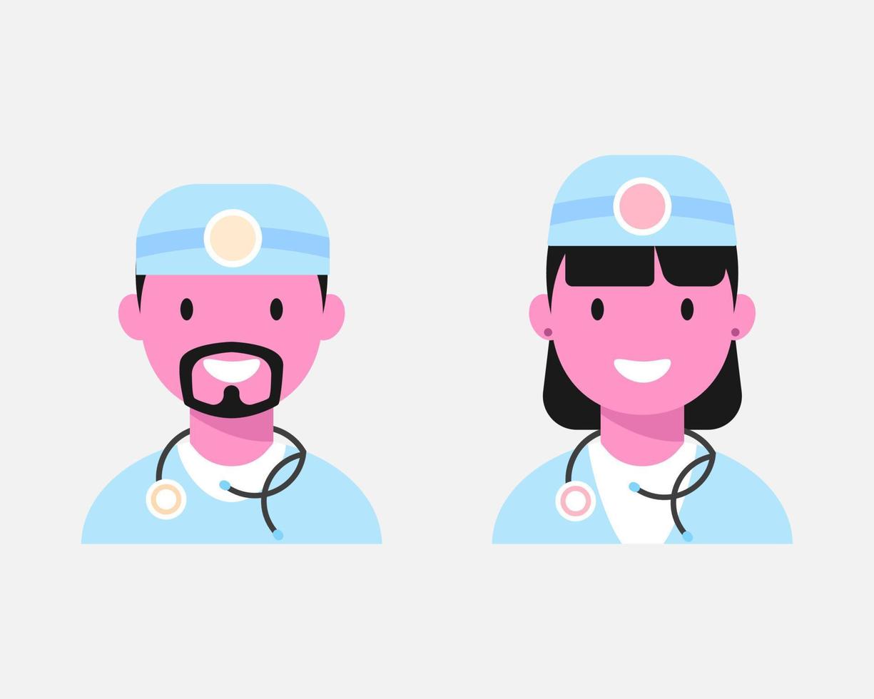 conjunto de avatar médico, médico o enfermero femenino y masculino. iconos médicos en estilo plano, ilustración vectorial. vector