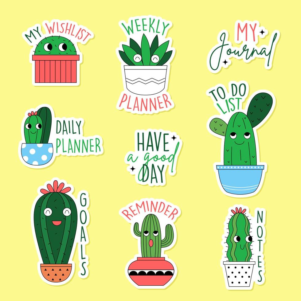 Cactus Planner Sticker Set vector