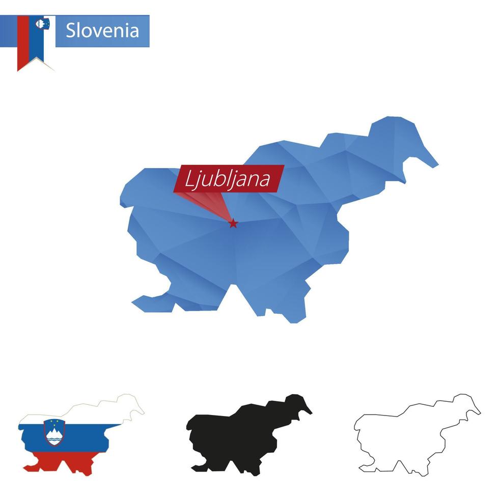 Slovenia blue Low Poly map with capital Ljubljana. vector