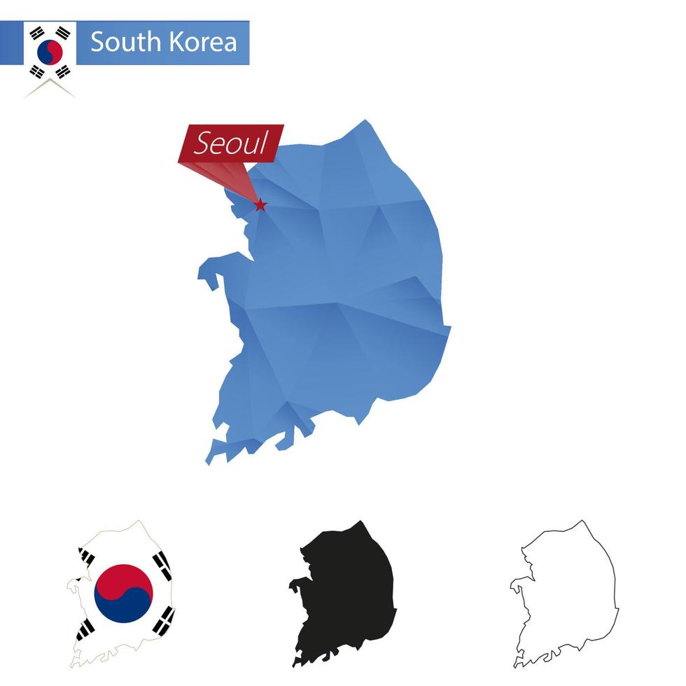 mapa de polos bajos azul de corea del sur con capital seúl. vector