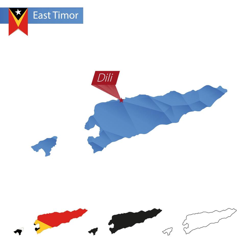 Timor Oriental azul mapa polivinílico bajo con capital dili. vector