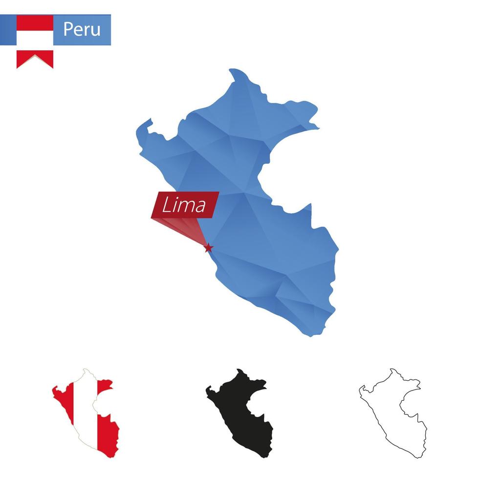 perú azul mapa polivinílico bajo con capital lima. vector