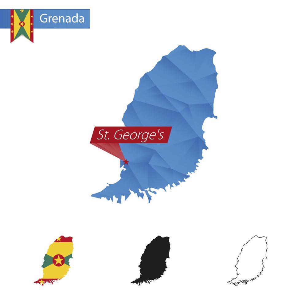 Grenada blue Low Poly map with capital St. George's. vector