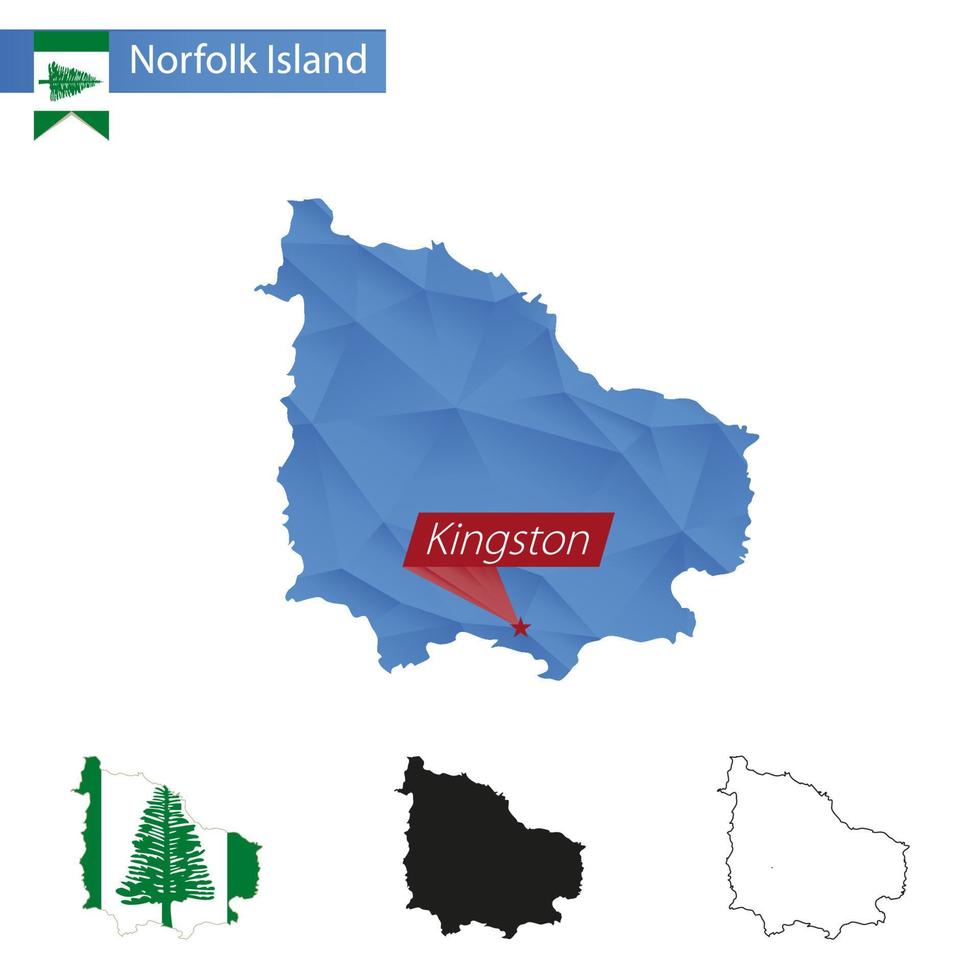 mapa polivinílico bajo azul de la isla de norfolk con capital kingston. vector