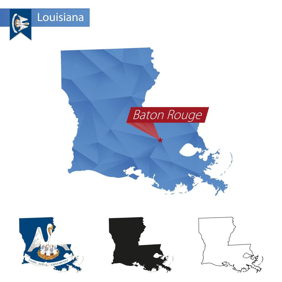 State of Louisiana blue Low Poly map with capital Baton Rouge. vector