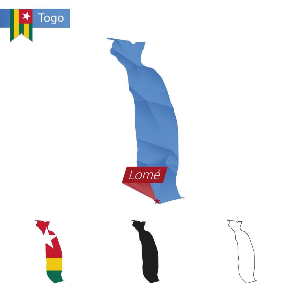 Togo blue Low Poly map with capital Lome. vector