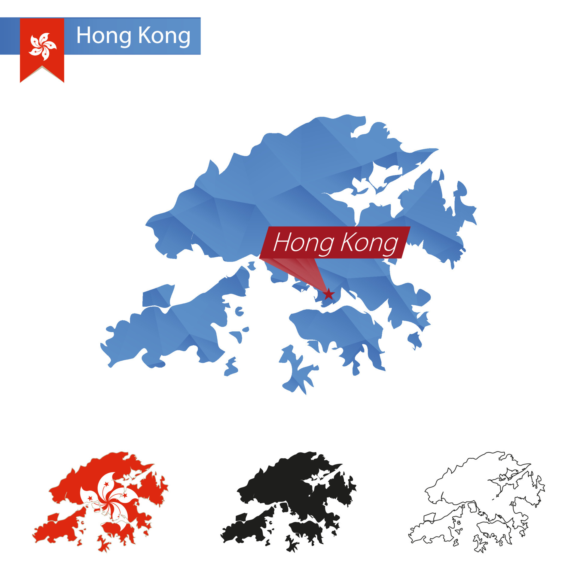 Hong Kong blue Low Poly map with capital. 18818095 Vector Art at Vecteezy