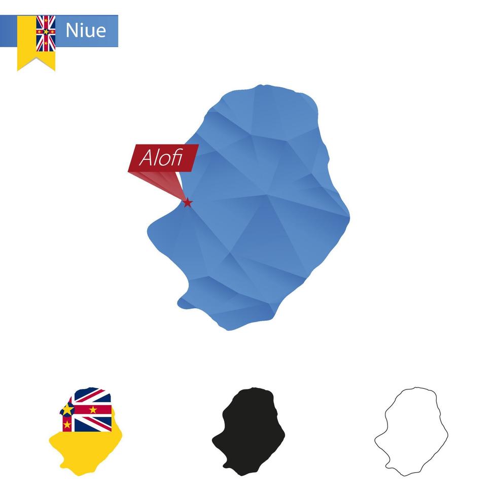 Niue blue Low Poly map with capital Alofi. vector