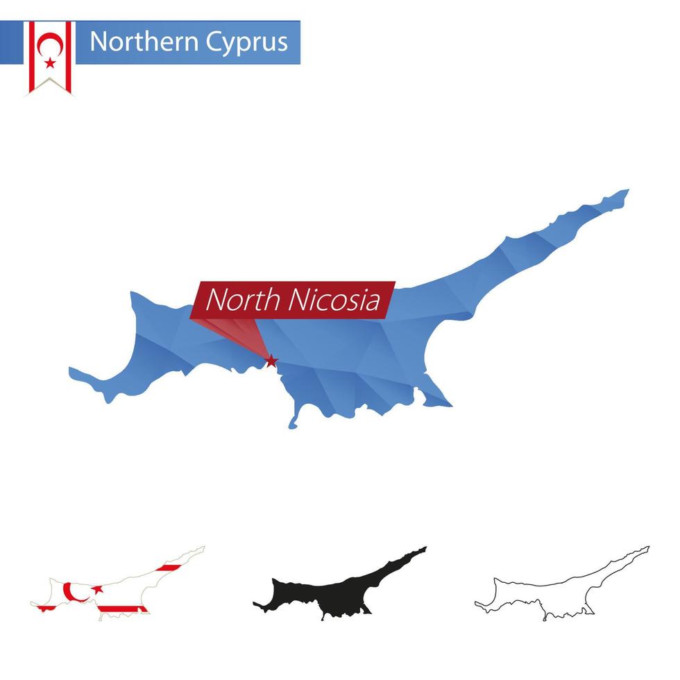 Mapa polivinílico bajo azul del norte de Chipre con capital del norte de Nicosia. vector