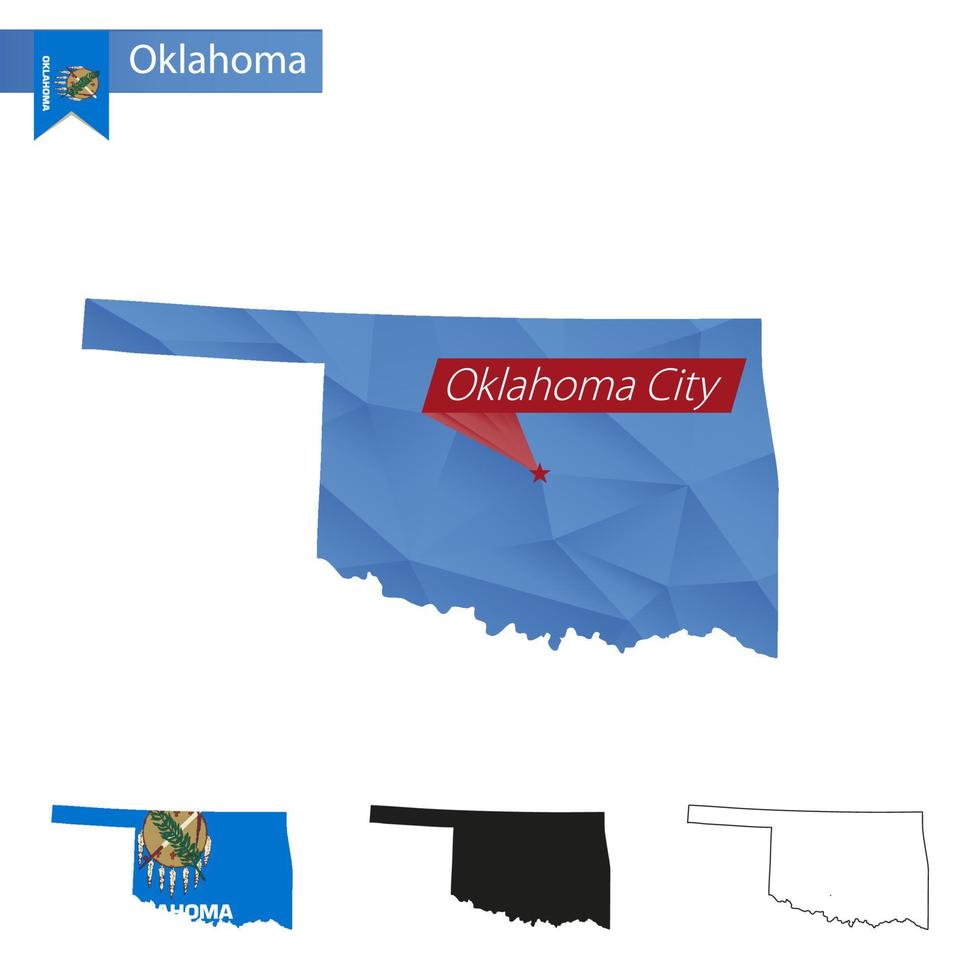 State of Oklahoma blue Low Poly map with capital Oklahoma City, vector