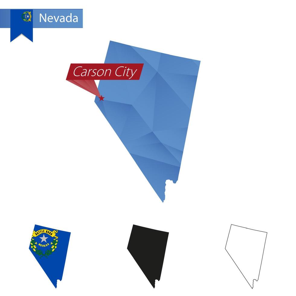 State of Nevada blue Low Poly map with capital Carson City. vector