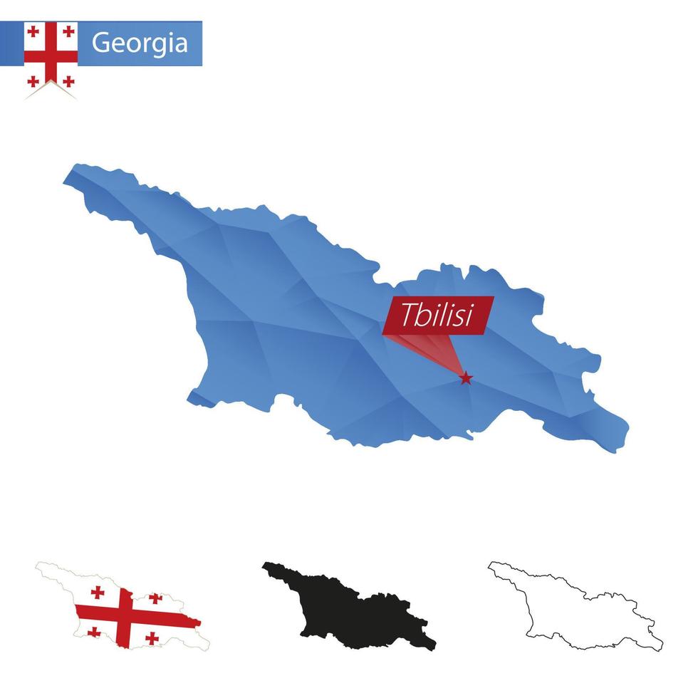 Georgia blue Low Poly map with capital Tbilisi. vector