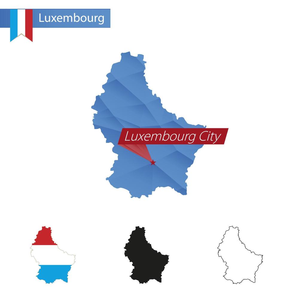 mapa polivinílico bajo azul de luxemburgo con la ciudad capital de luxemburgo. vector