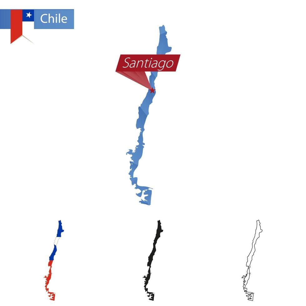 Chile blue Low Poly map with capital Santiago. vector