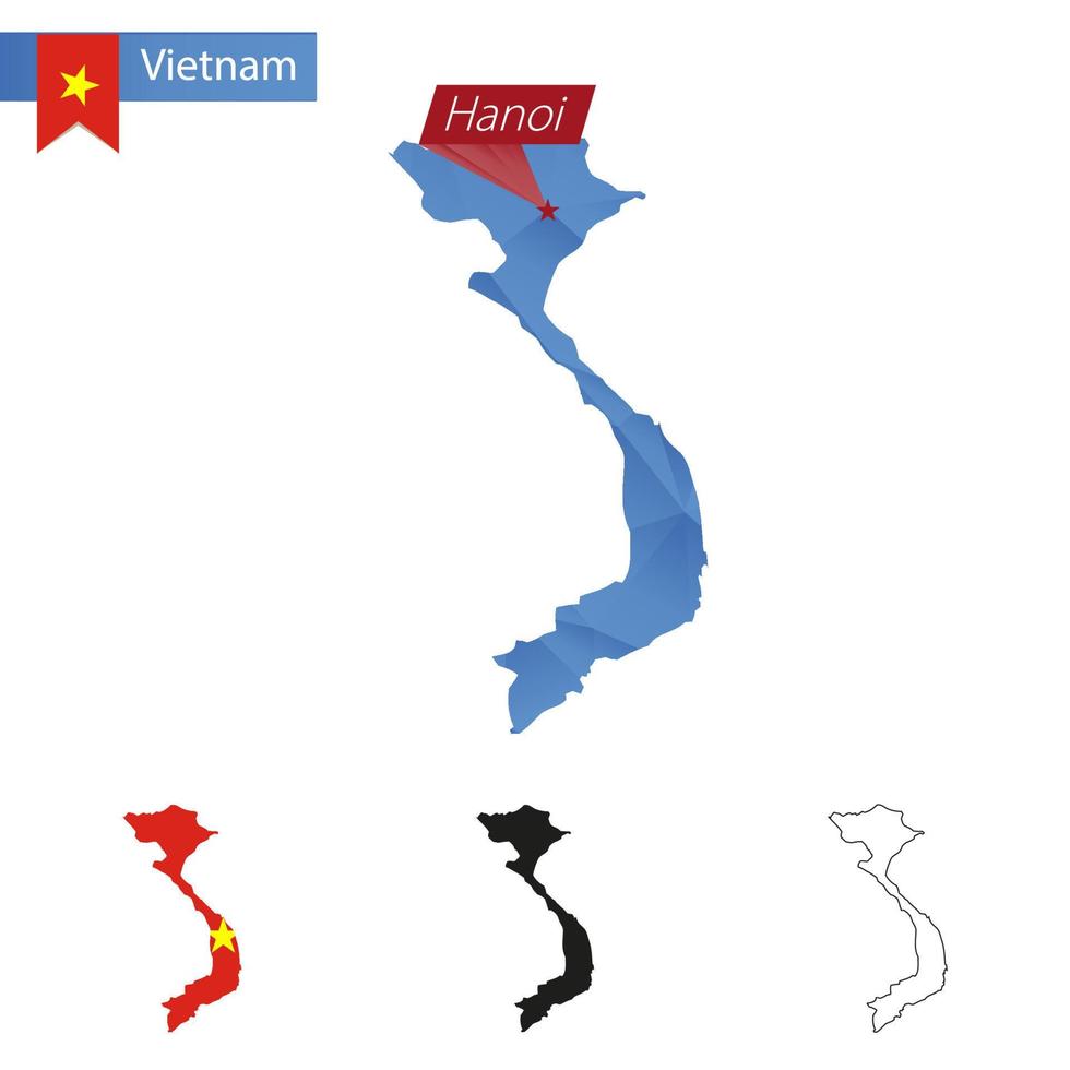 Vietnam blue Low Poly map with capital Hanoi. vector