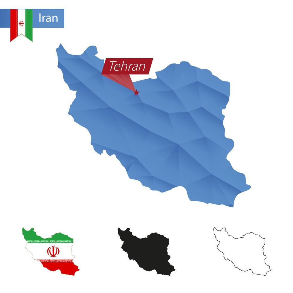 irán azul mapa polivinílico bajo con capital teherán. vector