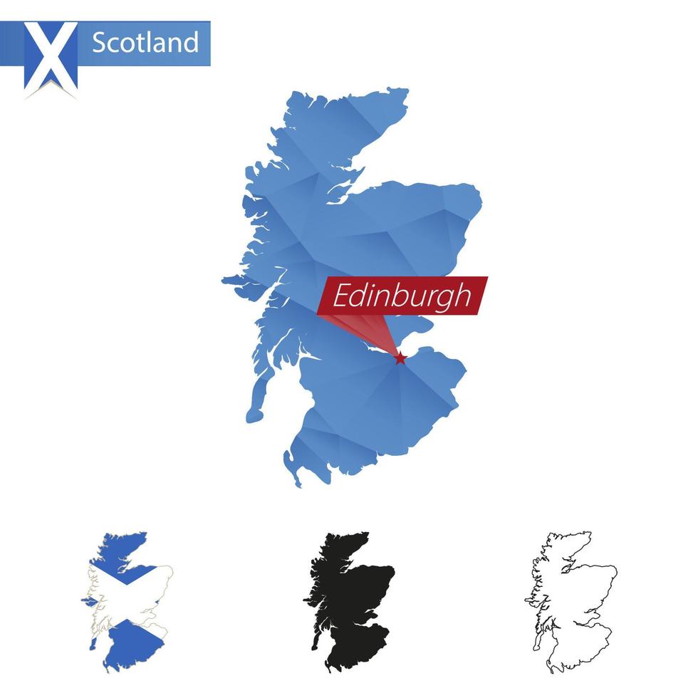 mapa polivinílico bajo azul de escocia con capital edimburgo. vector