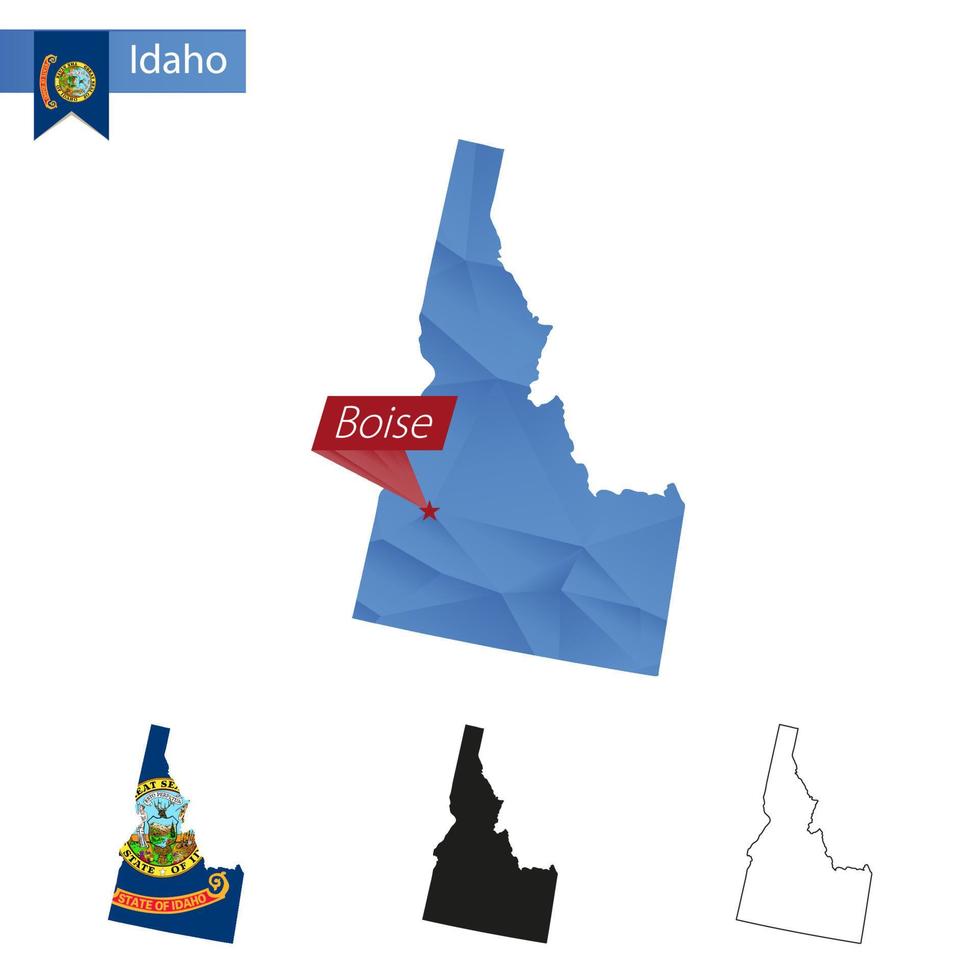 State of Idaho blue Low Poly map with capital Boise. vector