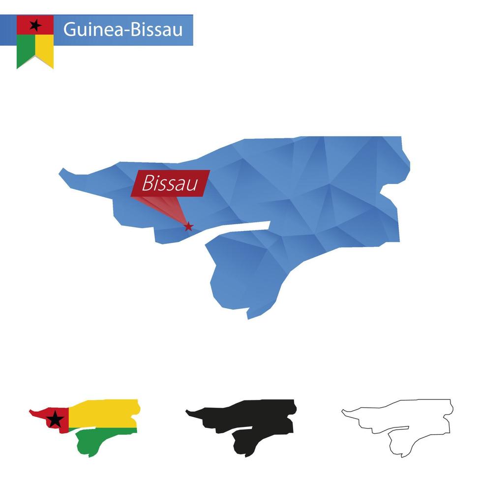 Guinea-Bissau blue Low Poly map with capital Bissau. vector