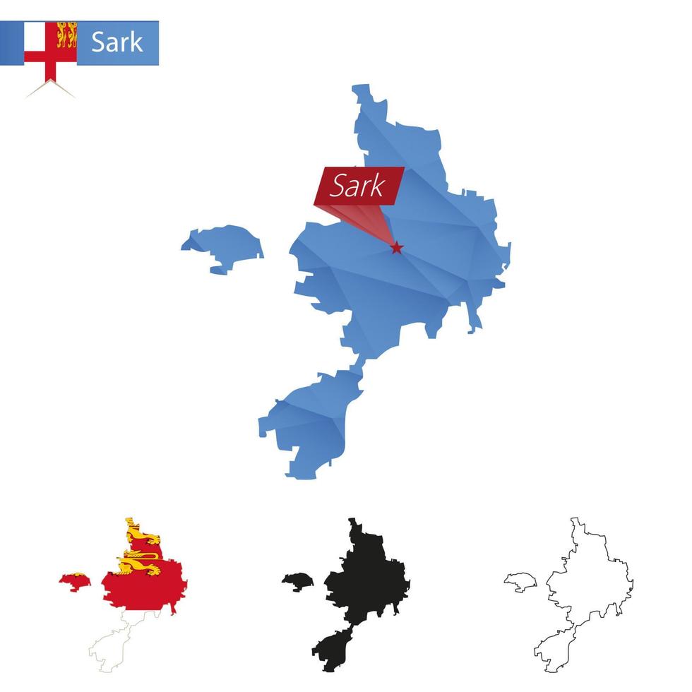 sark blue low poly mapa con capital. vector