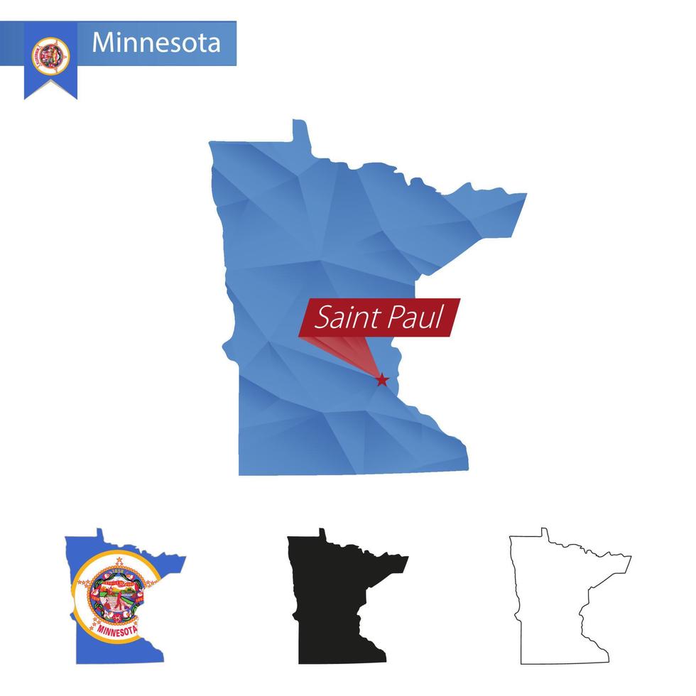 State of Minnesota blue Low Poly map with capital Saint Paul. vector