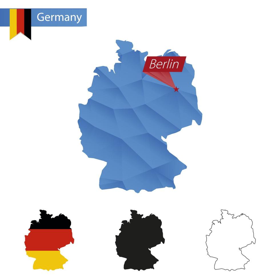 Germany blue Low Poly map with capital Berlin. vector