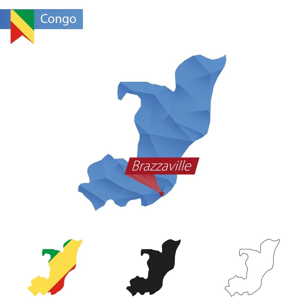 congo blue low poly mapa con capital brazzaville. vector