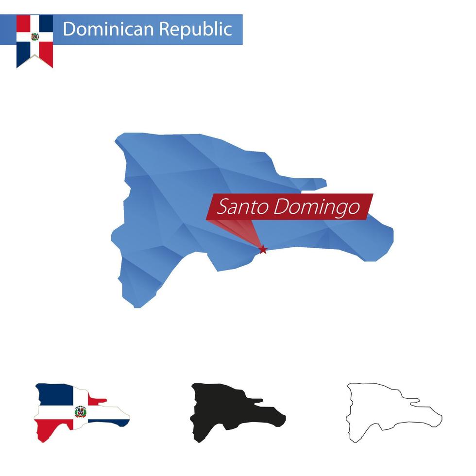 Dominican Republic blue Low Poly map with capital Santo Domingo. vector