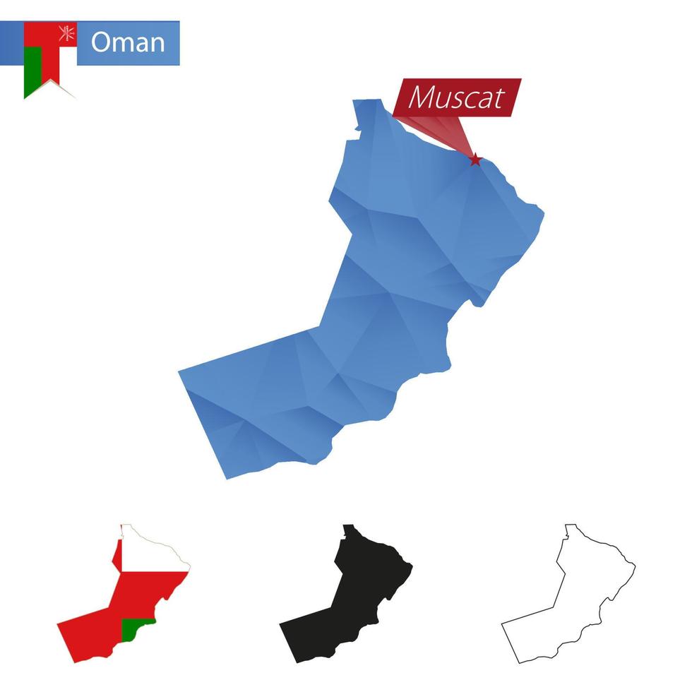 oman blue low poly mapa con capital muscat. vector