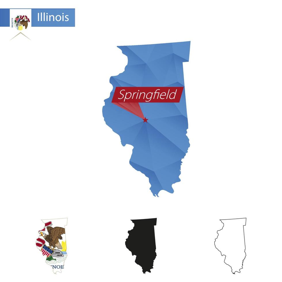 State of Illinois blue Low Poly map with capital Springfield. vector