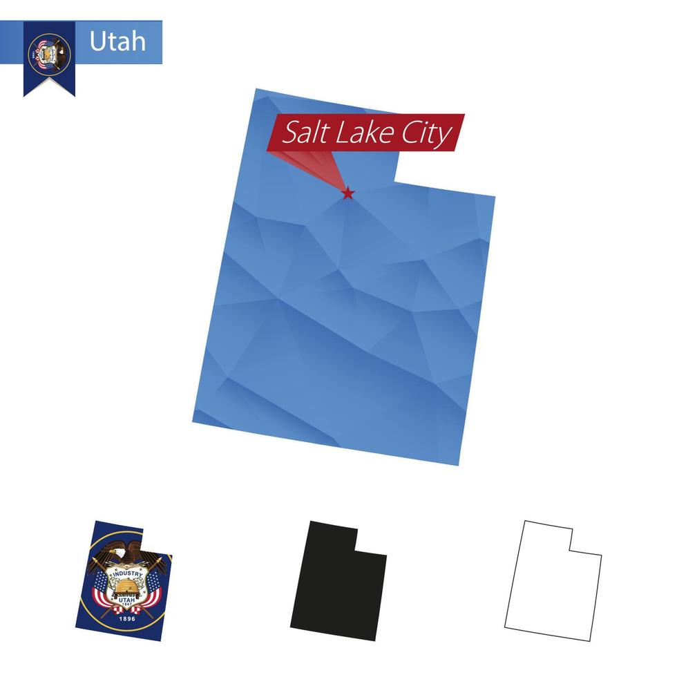 State of Utah blue Low Poly map with capital Salt Lake City. vector