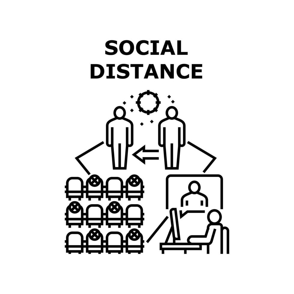 ilustración de concepto de vector de distancia social negro