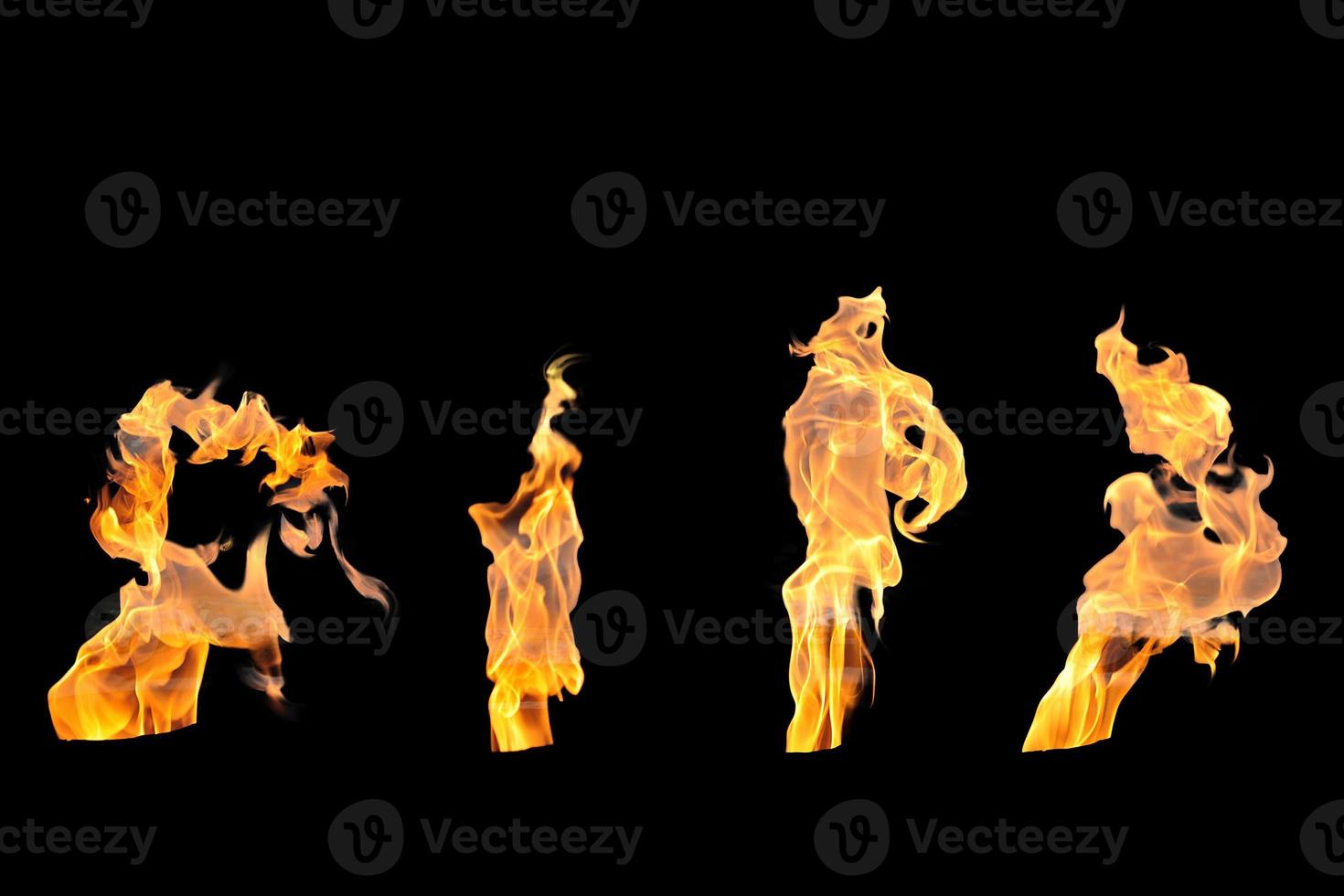 Four tongues of flame on a black background. Overlay photo