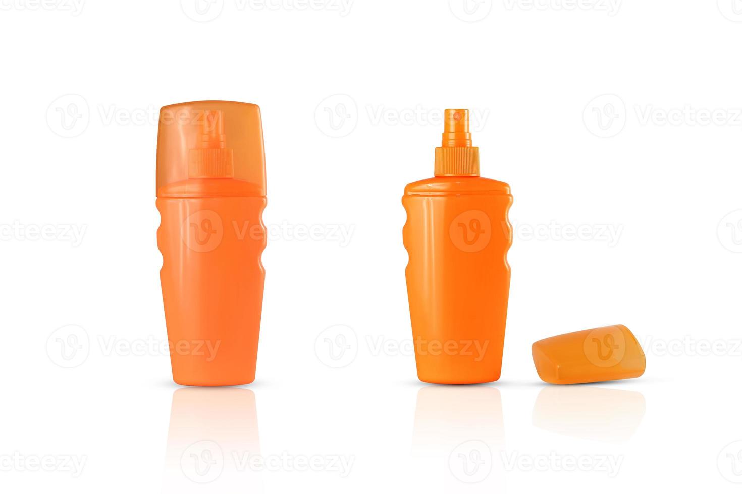 Sunscreen. Bottles of tanning protection. Two containers on a white background photo
