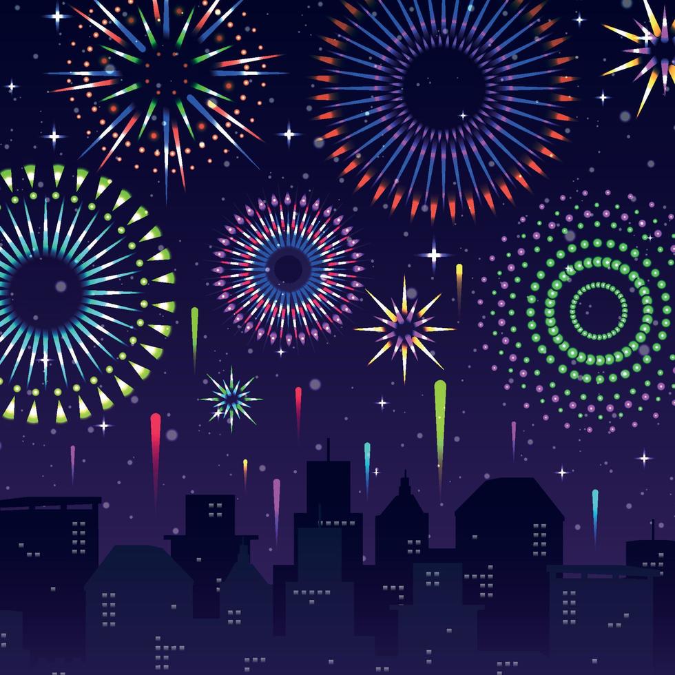 Colorful Fireworks in the City Concept vector