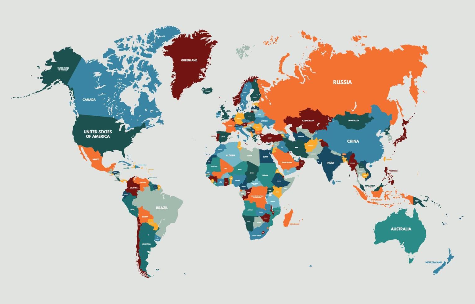 colorido mapa del mundo con fondo de nombre de país vector