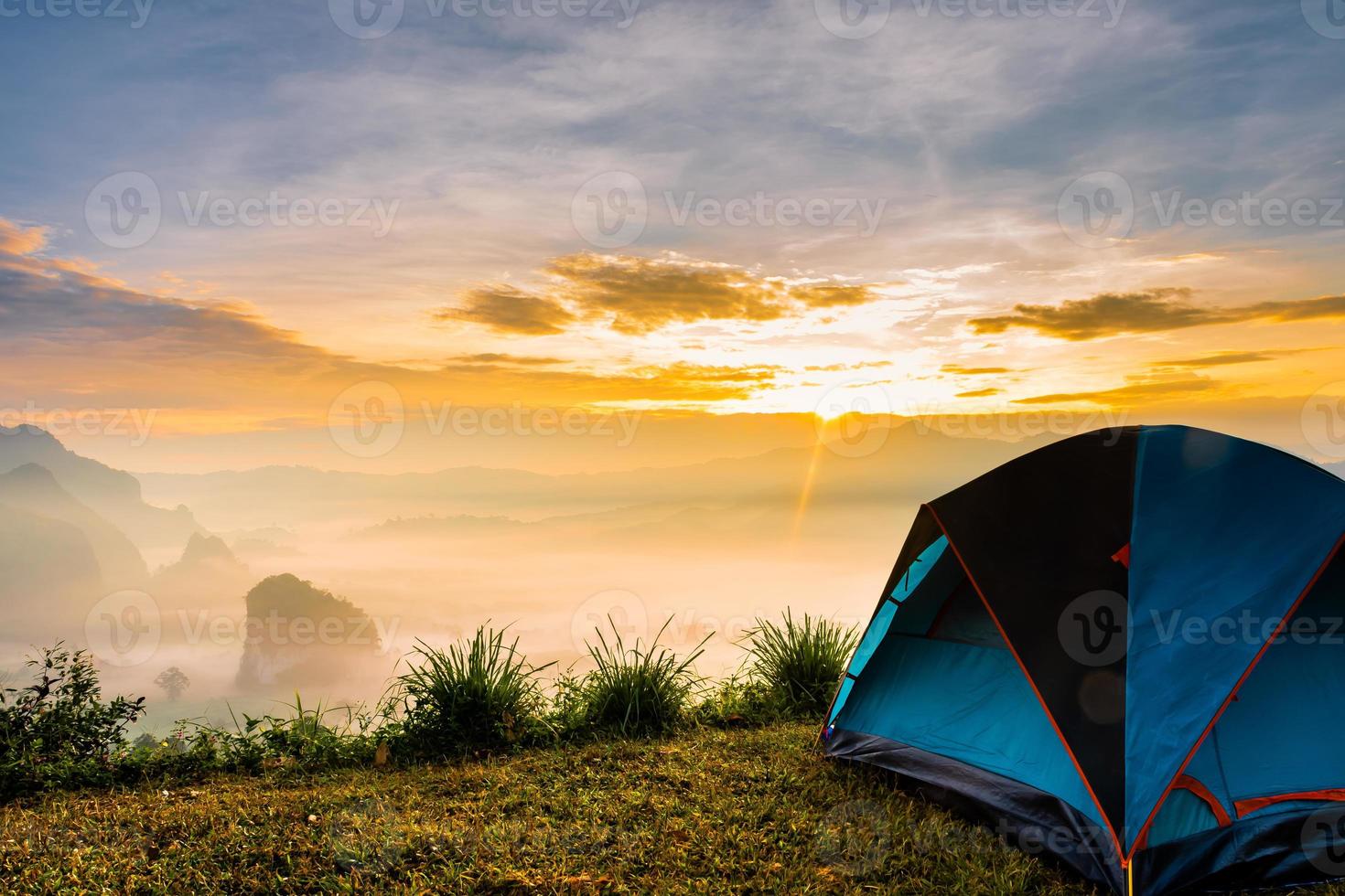 landscape of mountains fog and tent Phu Lanka National Park Phayao province north of Thailand photo