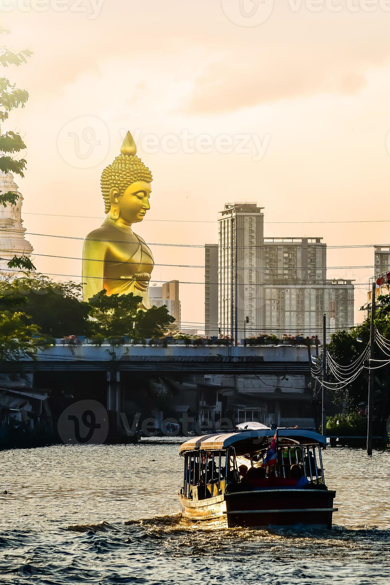landscape of big buddha in the city large Buddha statue in Bangkok Wat