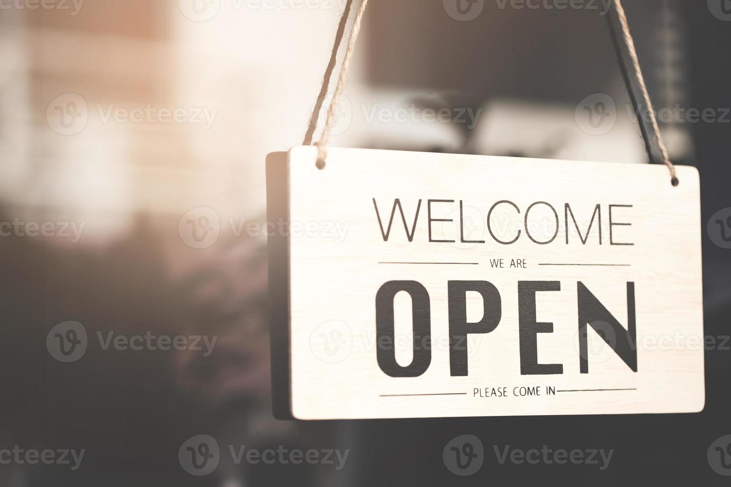 The sign of the restaurant opens for breakfast in the morning. photo