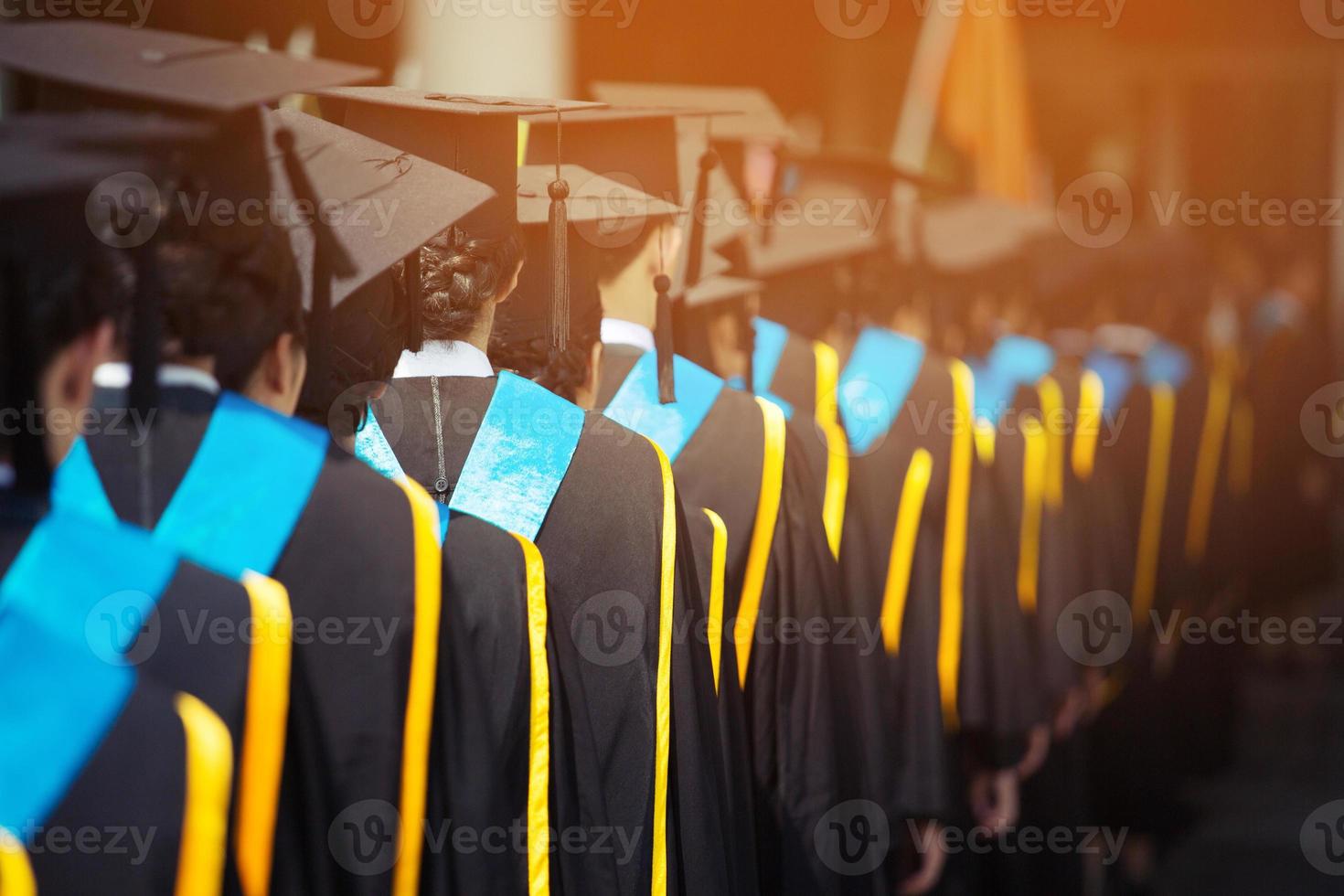 shot of graduation hats during commencement success graduates of the university, Concept education congratulation. Graduation Ceremony ,Congratulated the graduates in University during commencement. photo