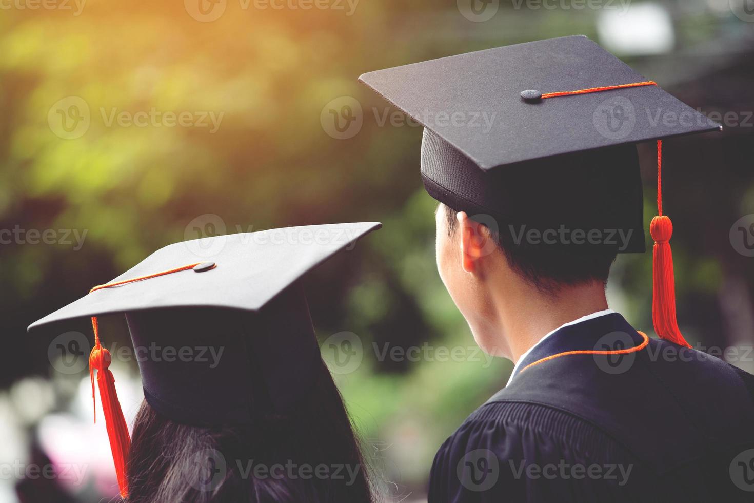 backside graduation hats during commencement success graduates of the university, Concept education congratulation. Graduation Ceremony ,Congratulated the graduates in University during commencement. photo