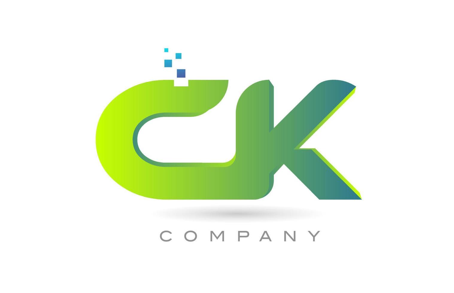 joined CK alphabet letter logo icon combination design with dots and green color. Creative template for company and business vector