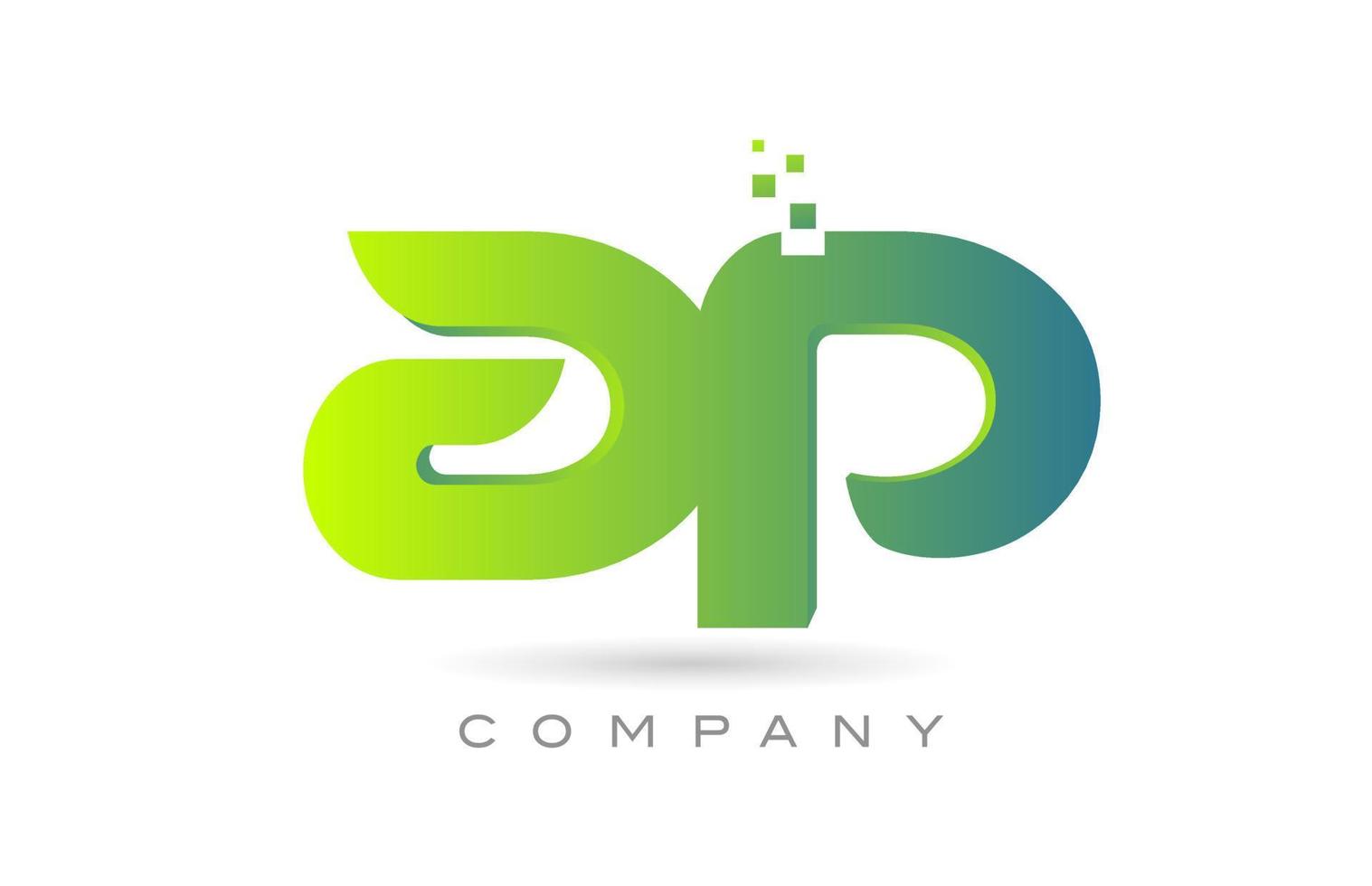 joined AP alphabet letter logo icon combination design with dots and green color. Creative template for company and business vector