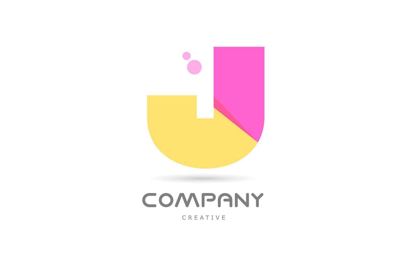 j icono del logotipo de la letra del alfabeto geométrico rosa amarillo. plantilla creativa para negocios y empresas. vector