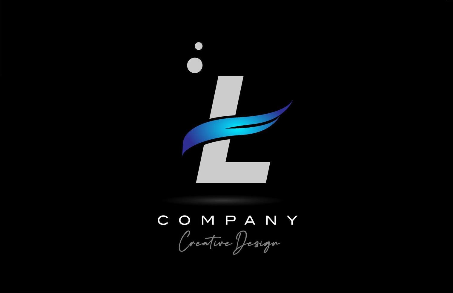L grey alphabet letter logo icon with blue swoosh. Creative template for business and company vector