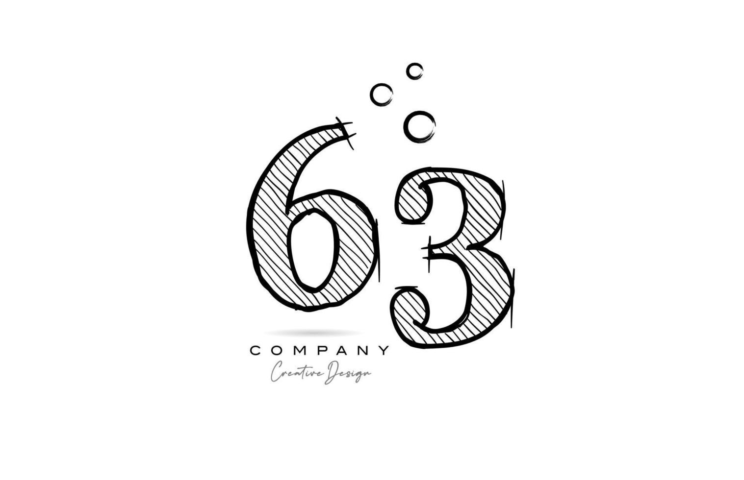 hand drawing number 63 logo icon design for company template. Creative logotype in pencil style vector