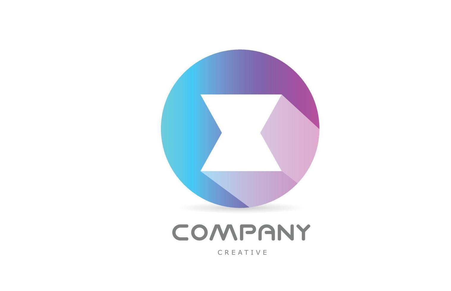 X pink blue alphabet letter logo icon with long shadow and circle. Creative template for company or business vector