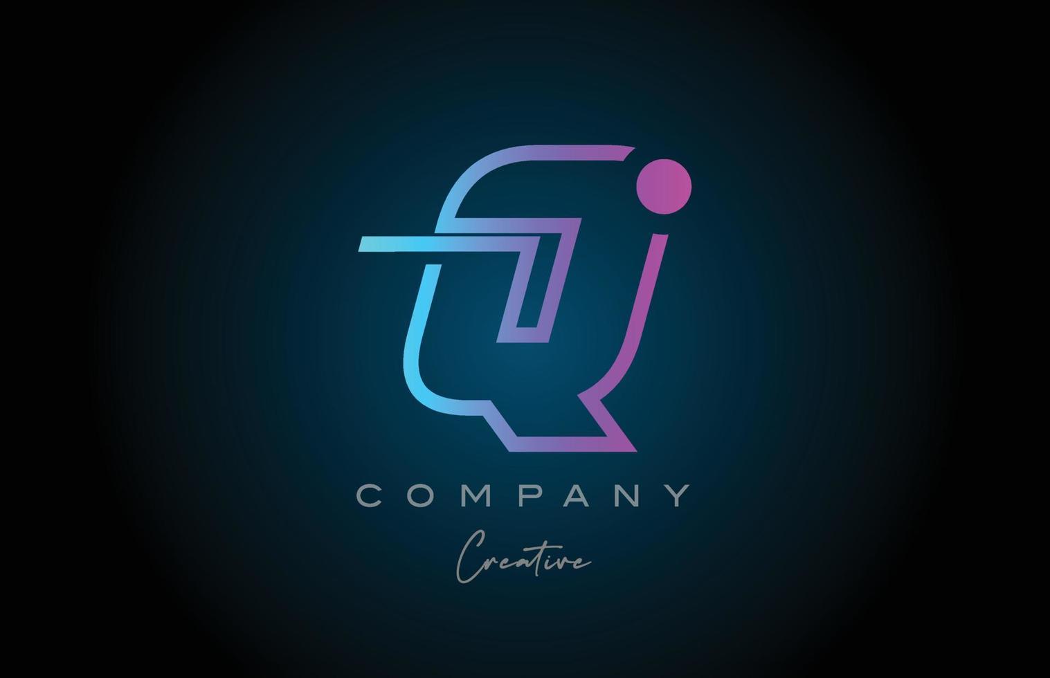 Diseño de icono de logotipo de letra del alfabeto q rosa y azul con punto. plantilla creativa para negocios y empresas. vector