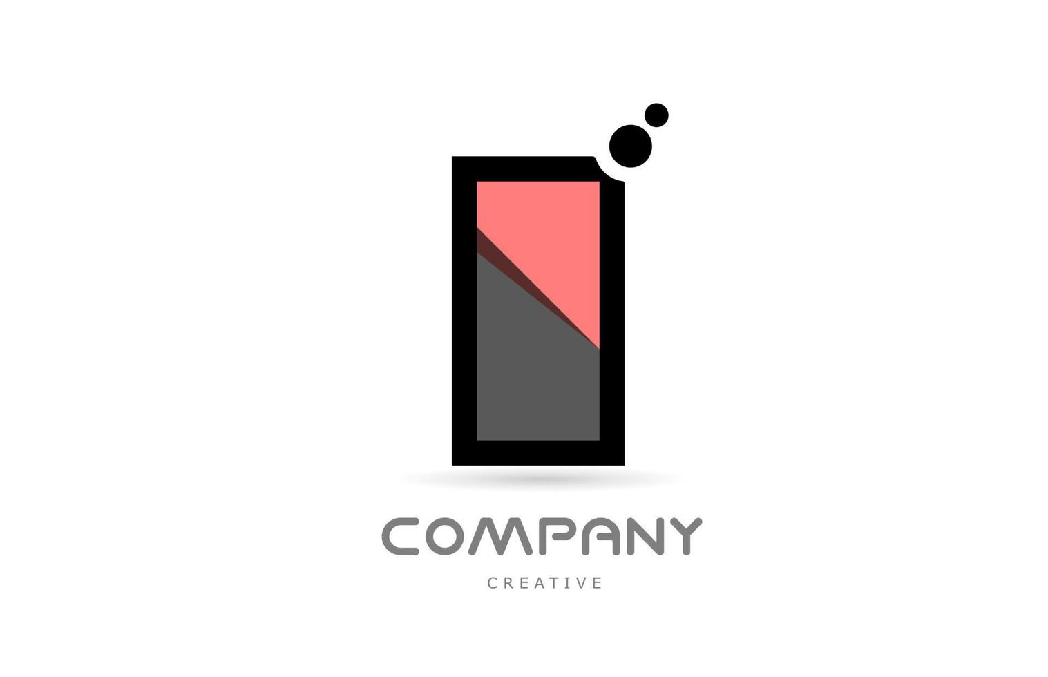pink black I geometric alphabet letter logo icon with dots. Creative template for company and business vector