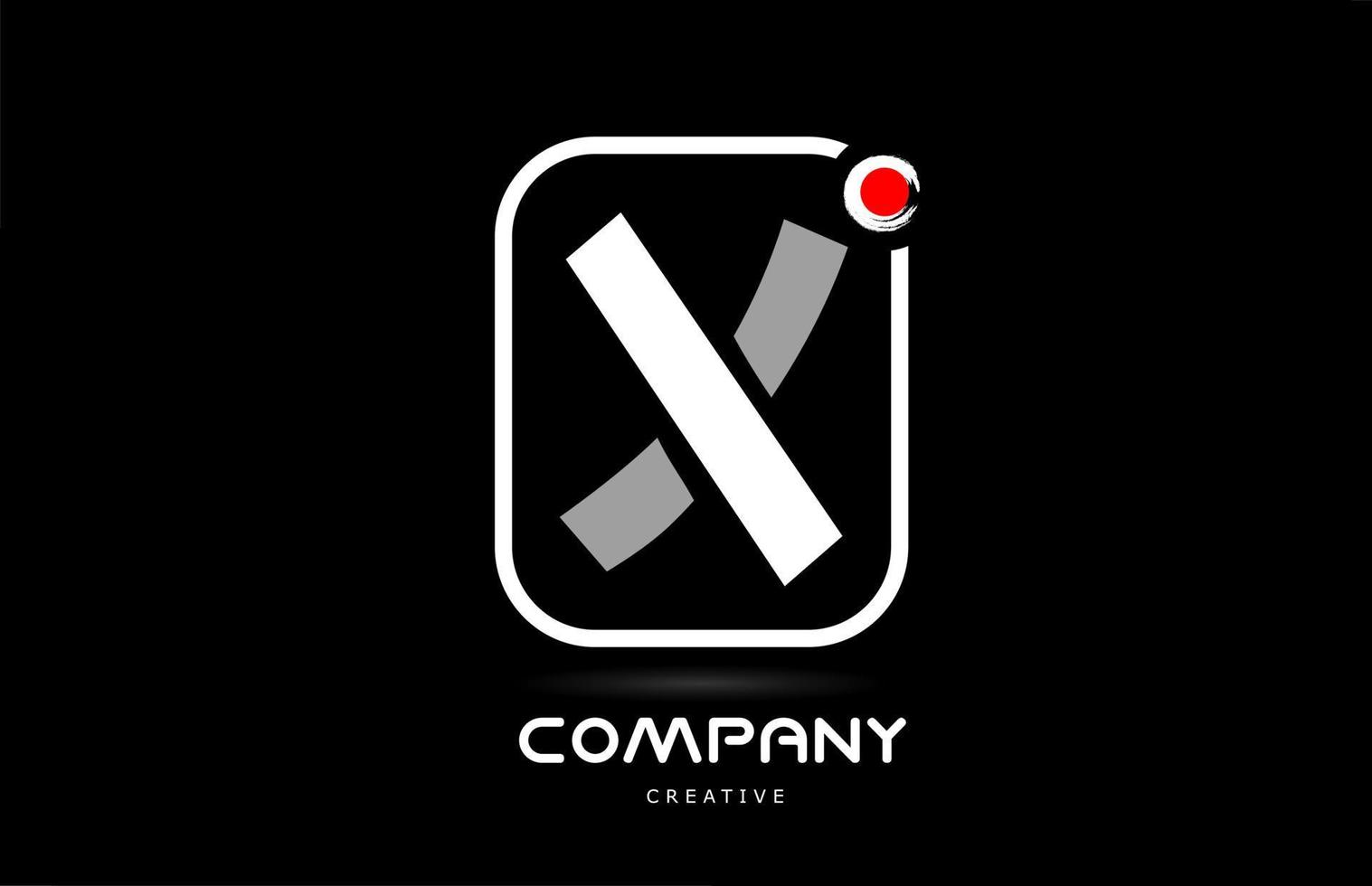 X black white alphabet letter logo icon design with japanese style lettering and red dot vector